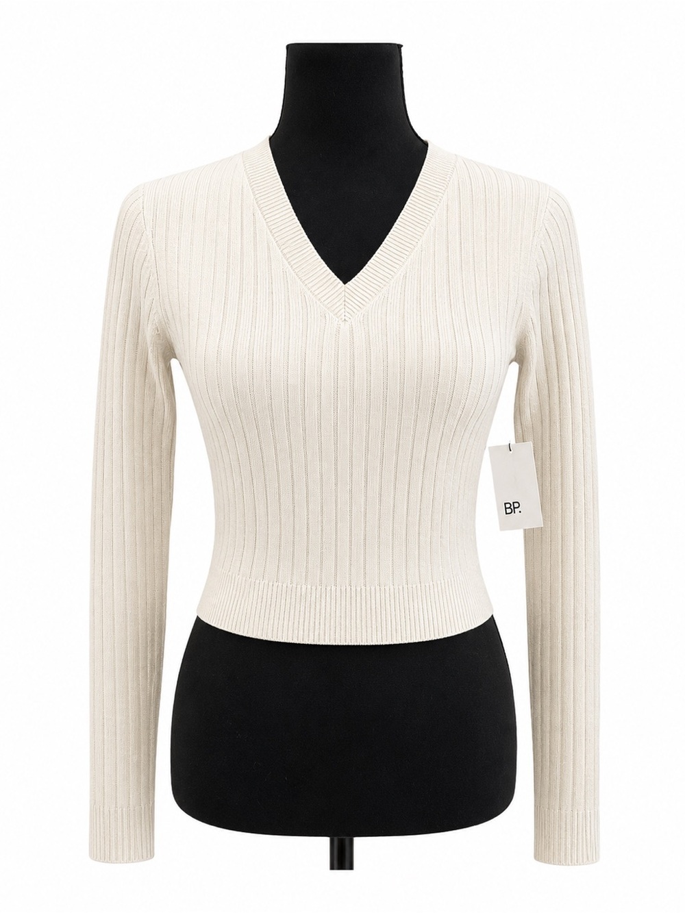 NWT BP RIBBED CREAM LONG SLEEVE V NECK SWEATER